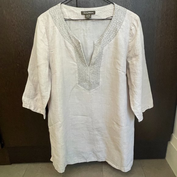 Tommy Bahama Light Tan Linen Tunic with Beading - Size XL - Picture 6 of 10
